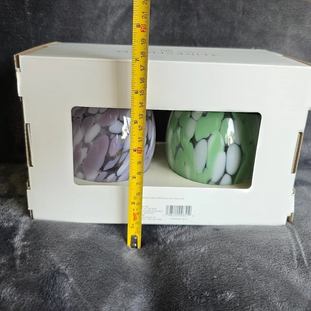 New Threshold 2pk Confetti green and purple Glass Easter Eggs 9.4'